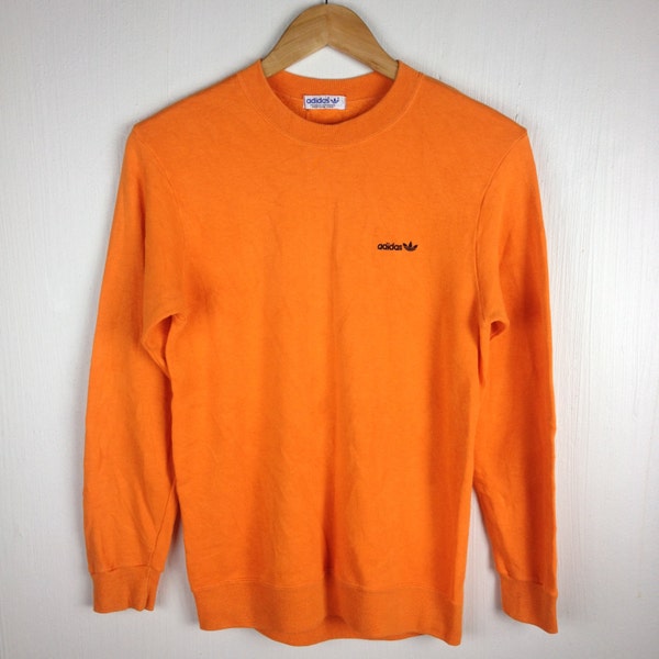 Rare !! Vintage 80s 90s ADIDAS TREFOIL Small Logo Casual Hip Hop Lolife Orange Pullover Sweatshirt Size