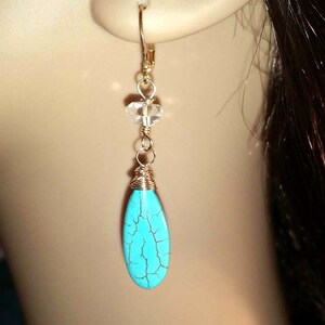 Veined Turquoise Earrings with Herkimer Diamond Connectors