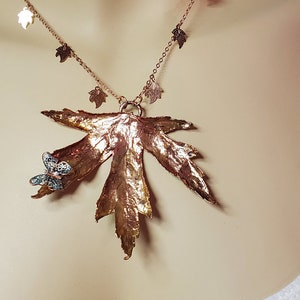 Organic Copper Electroformed Leaf on 16&quot; Copper Leaf Chain