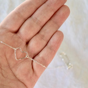 Heart necklace, silver heart necklace, open heart necklace, valentine&#39;s day necklace, hammered heart necklace, sterling silver hear necklace