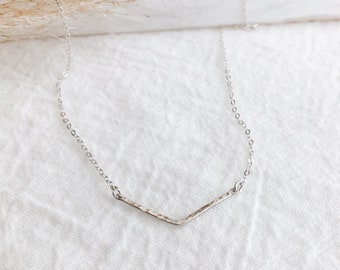 Silver chevron necklace, silver arrow necklace, sterling silver hammered chevron necklace, hammered chevron necklace