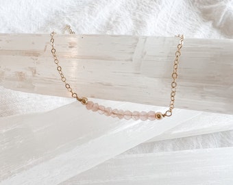 rose quartz bar necklace, rose quartz necklace, birthstone bar necklace, birthstone necklace, gemstone necklace, gemstone bar necklace