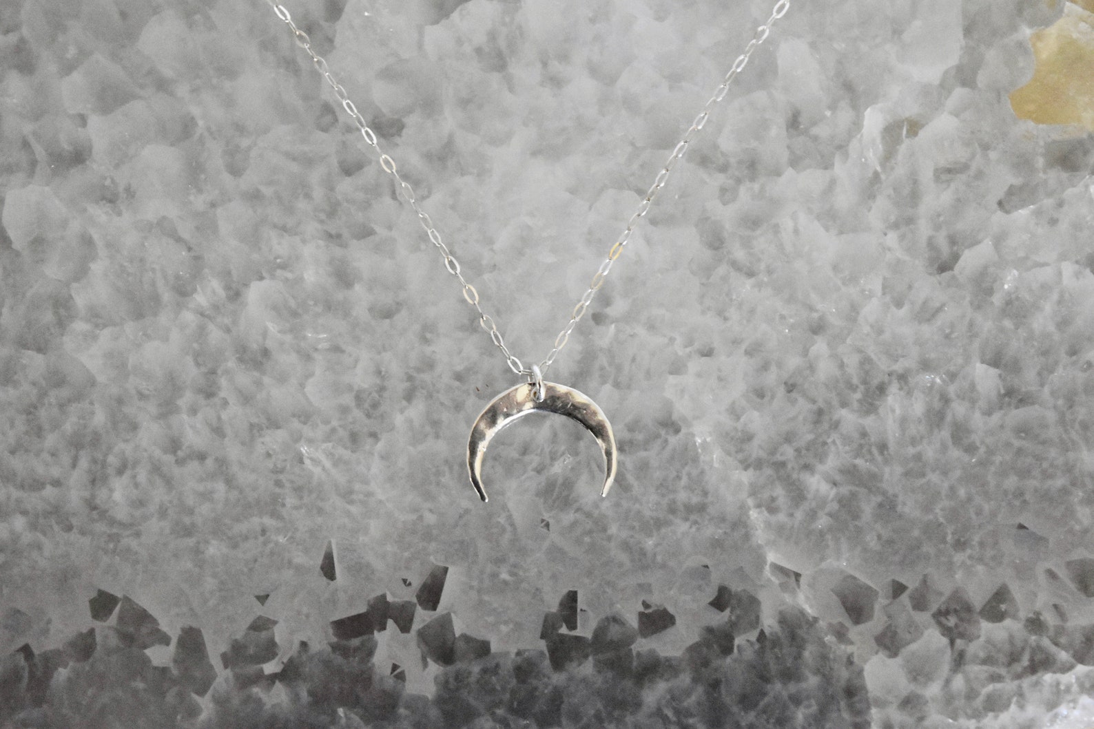 Silver Crescent Moon Necklace // Silver Hammered Moon Necklace | Etsy