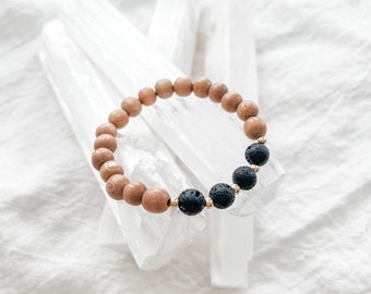 Lava stretch bracelet, stretch bracelet, lava bead bracelet, rosewood and lava bracelet, wood stretch bracelet, volcanic lava bracelet