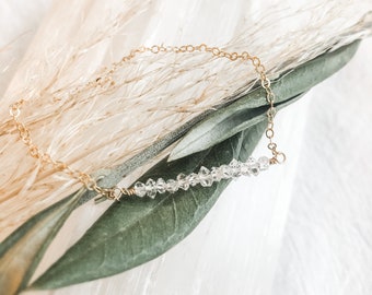 Herkimer diamanten armband, geboortesteen bar armband, april geboortesteen armband, kristallen armband, delicate armband, herkimer bar armband