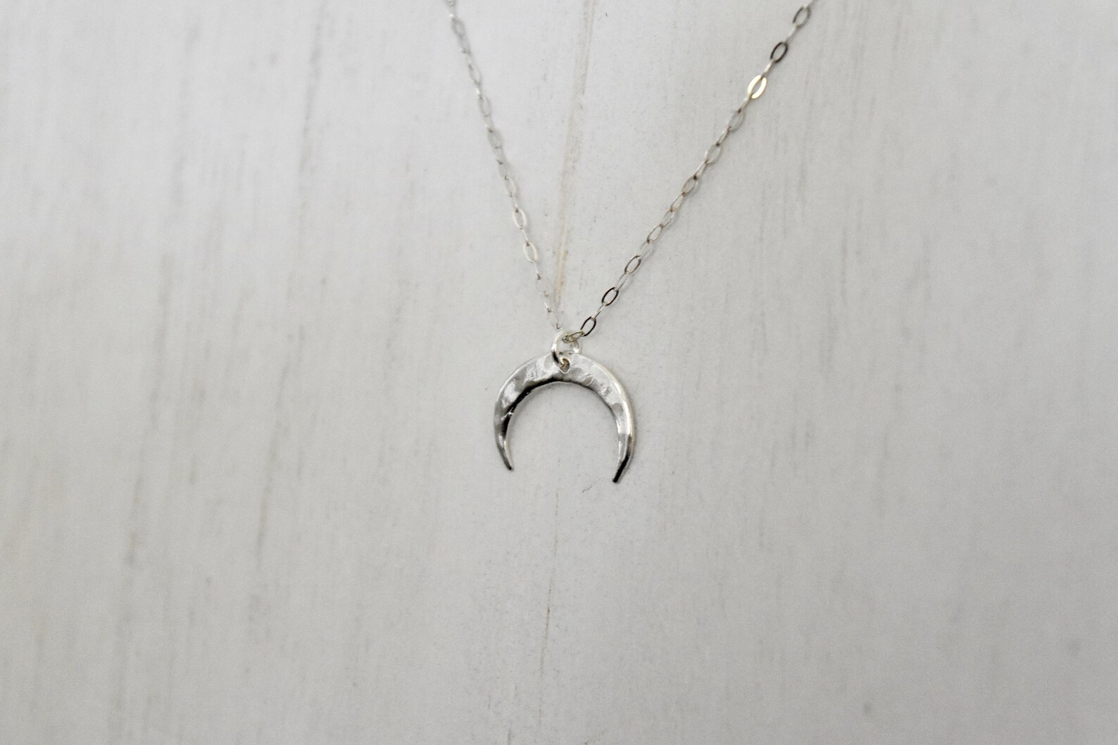 Silver Crescent Moon Necklace // Silver Hammered Moon Necklace | Etsy