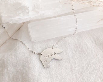 Mama Bear Necklace, silver mama necklace, Gift for mom, mama bear, hand stamped mama necklace
