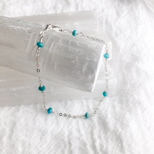 birthstone bracelet, turquoise bracelet, blue zircon bracelet, December birthstone bracelet, gemstone bracelet, mother&#39;s bracelet