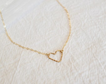 Heart necklace, gold heart necklace, open heart necklace, hammered heart necklace, valentine's day gift, simple heart necklace