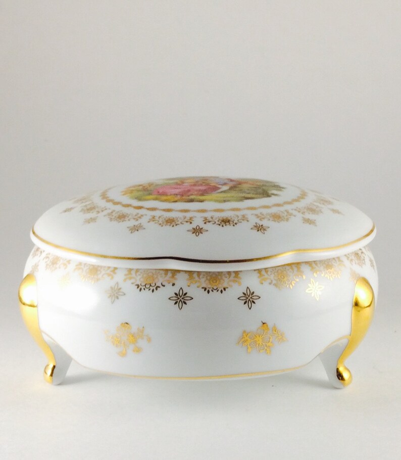 Vintage T. Limoges Lidded Round Porcelain Jewelry Trinket Box Etsy Canada