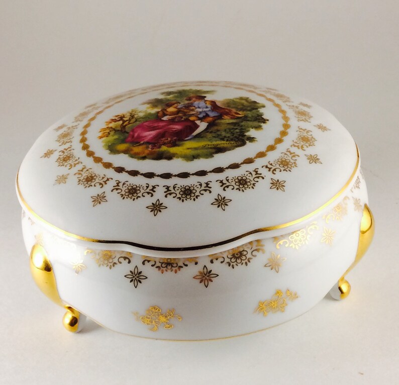 Vintage T. Limoges Lidded Round Porcelain Jewelry Trinket Box Etsy Canada