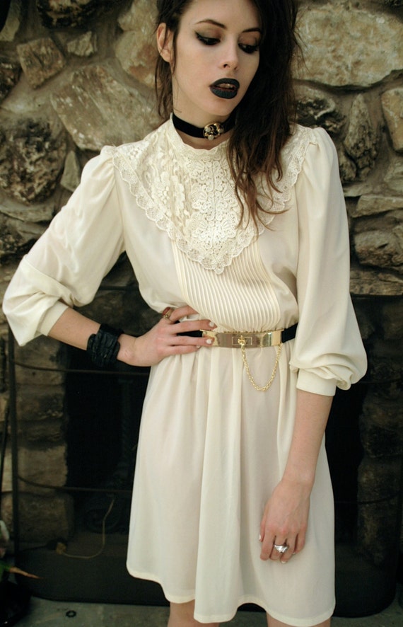 Cream Lace Tea Length Dress