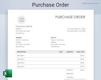 Purchase Order Template. Excel. Editable purchase order for small business owners and freelancers, printable purchase order form
