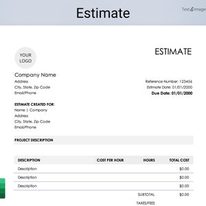 Modelo de estimativa. Excel. Orçamento editável para proprietários de pequenas empresas e freelancers, orçamento para impressão, design moderno