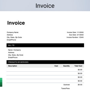 Invoice Excel Template. Editable invoice for small business owners and freelancers, printable invoice, simple design