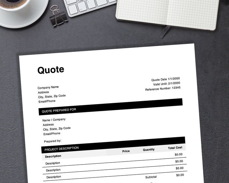 Quote Excel Template. Editable Quote Form for Small Business Owners and