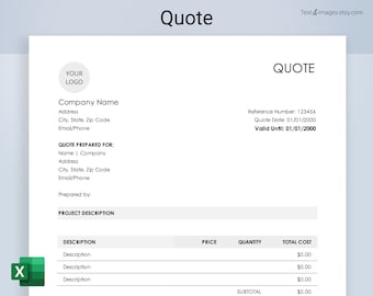 Quote Template. Excel. Editable quote form for small business owners and freelancers, printable job quote, modern design