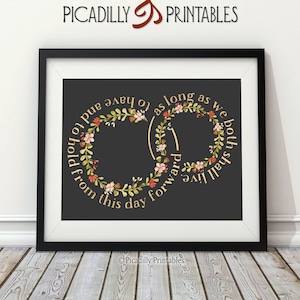 Ter e manter votos de casamento com impressão de casamento anéis de casamento vermelho e cinza dourado - impressão digital - arte de parede decoração de casa 16 x 20 &quot;E 8 x 10&quot;