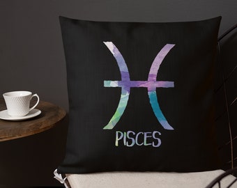 Pisces Zodiac Symbol Pillow Astrology Gift Fish Water Sign Decorative Accent Throw Pillow | 18" x 18"