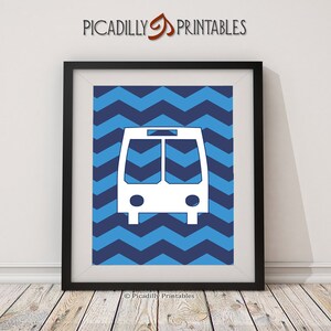 Bus Blue Chevron Wall Art - Nursery Decor Children&#39;s Playroom - Instant Download Digital Printable 8 x 10&quot;