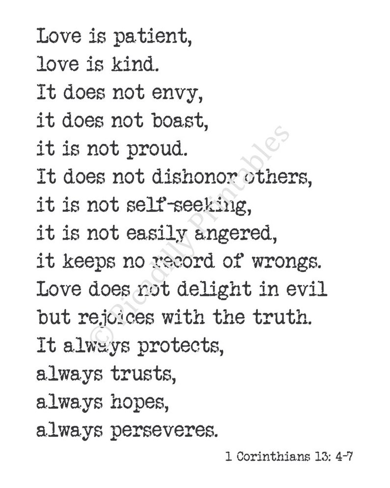 Love is Patient Love is Kind - 1 Corinthians 13:4-7 - Bible Verse ...