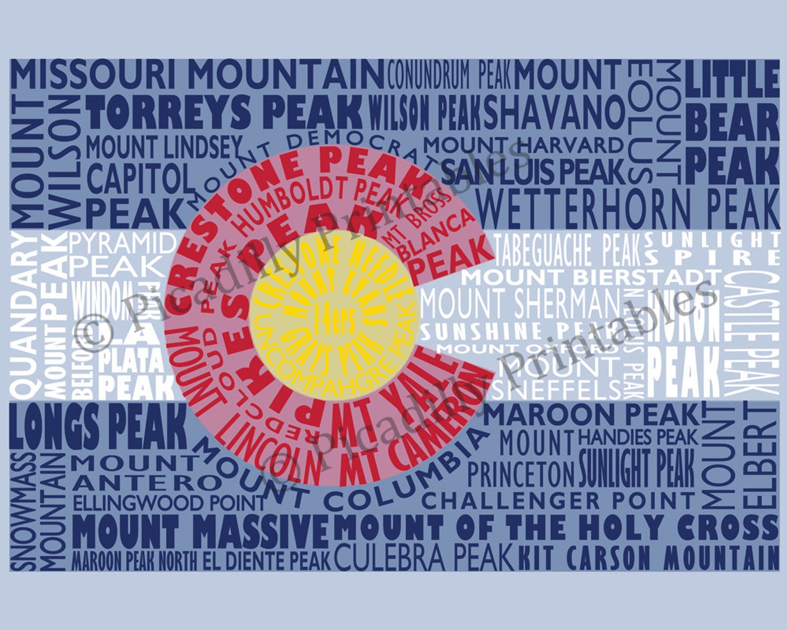 Colorado Fourteeners Typography State Flag 14ers Print Wall Art Home ...