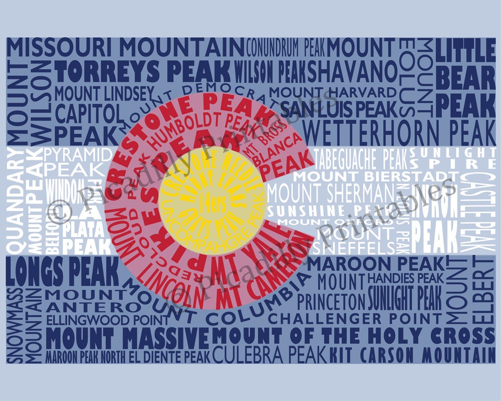 Colorado Fourteeners Typography State Flag 14ers Print Wall Art Home ...
