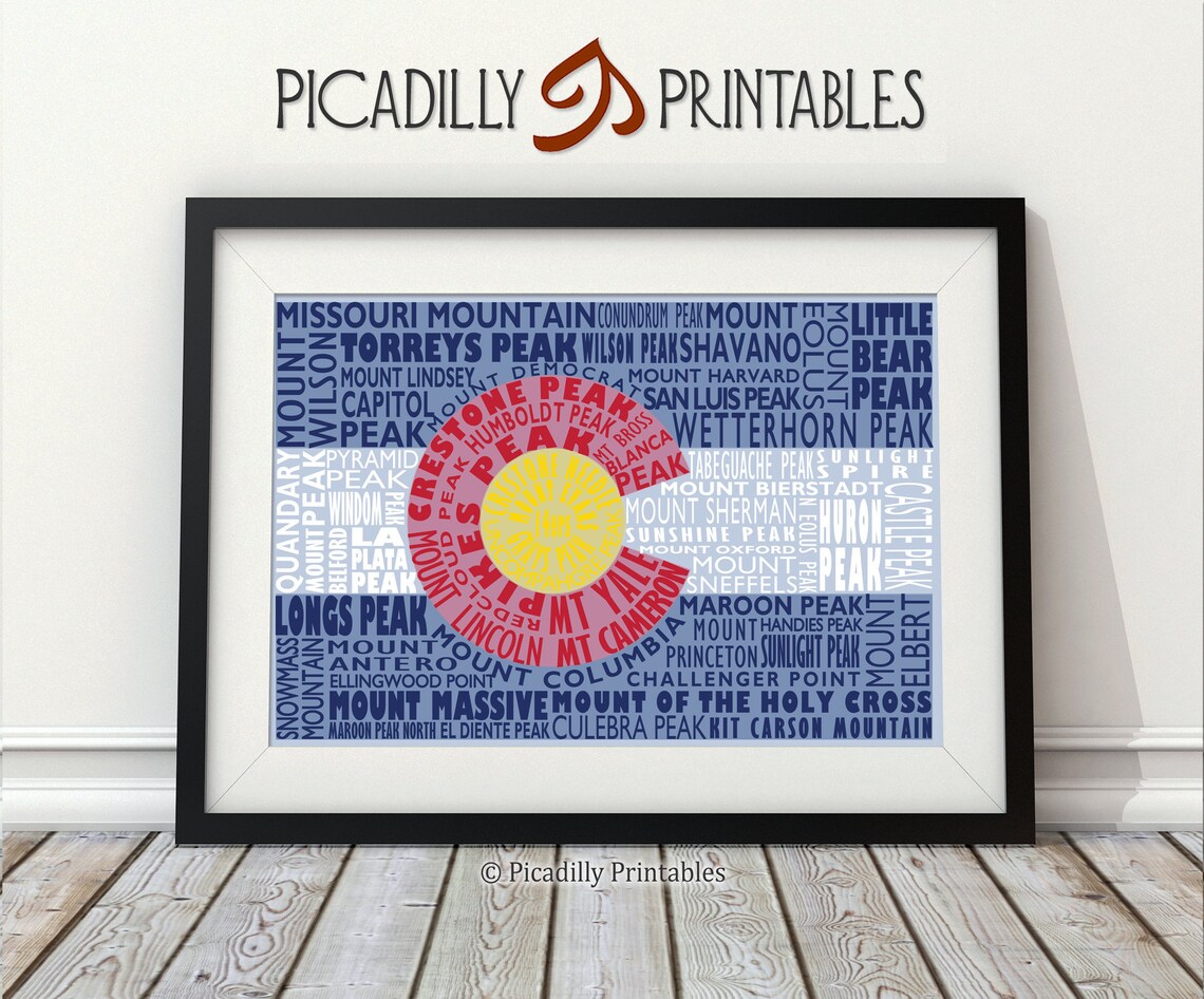 Colorado Fourteeners Typography State Flag 14ers Print Wall Art Home ...