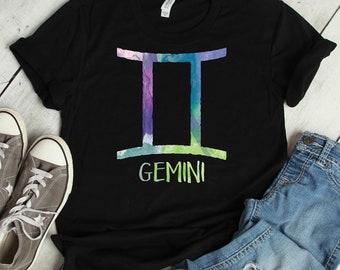 Gemini Zodiac Symbol T-Shirt Astrology Gift Twins Air Sign Short-Sleeve Unisex Tee - Sizes X-Small to 4XL