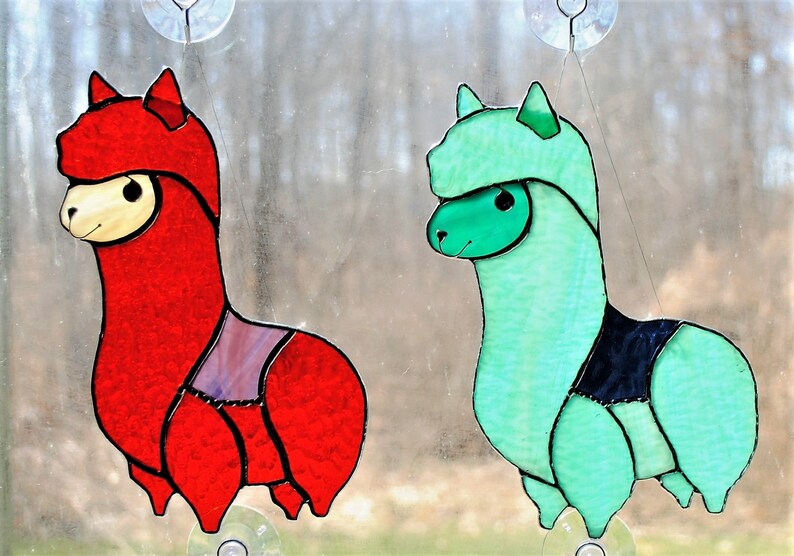 Stained glass llama suncatcher panel or wall decoration. Etsy