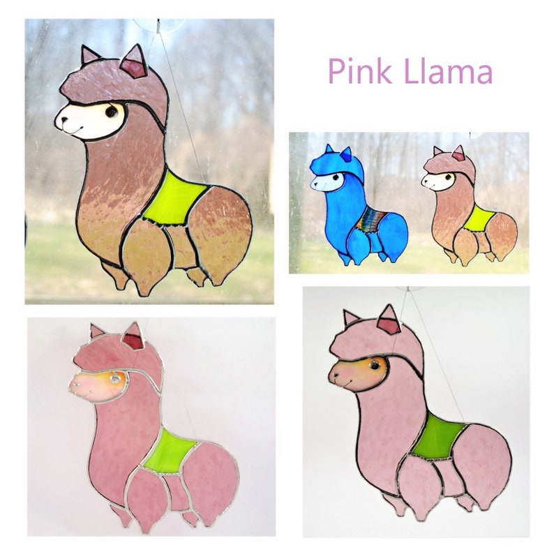 Stained glass llama suncatcher panel or wall decoration. Etsy