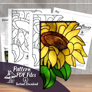 Stained Glass Sunflower Pattern With Instructions: Window Corner Suncatcher (Digital Download)