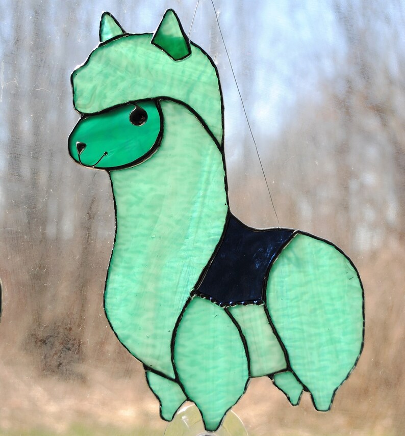 Stained glass llama suncatcher panel or wall decoration. Etsy