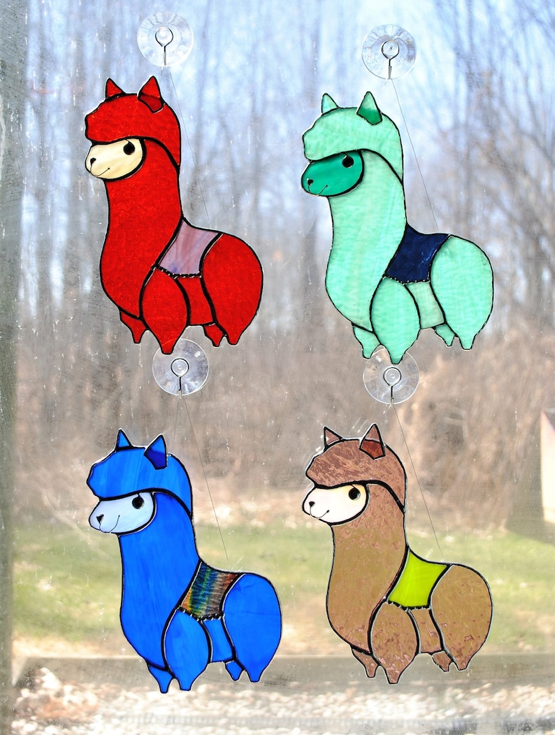 Stained glass llama suncatcher panel or wall decoration. Etsy