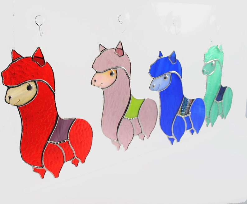 Stained glass llama suncatcher panel or wall decoration. Etsy