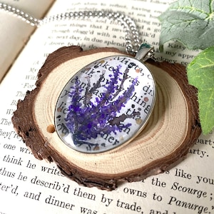 Gothic book page pendant bookish pendant  hand painted necklace floral necklace bookish gift