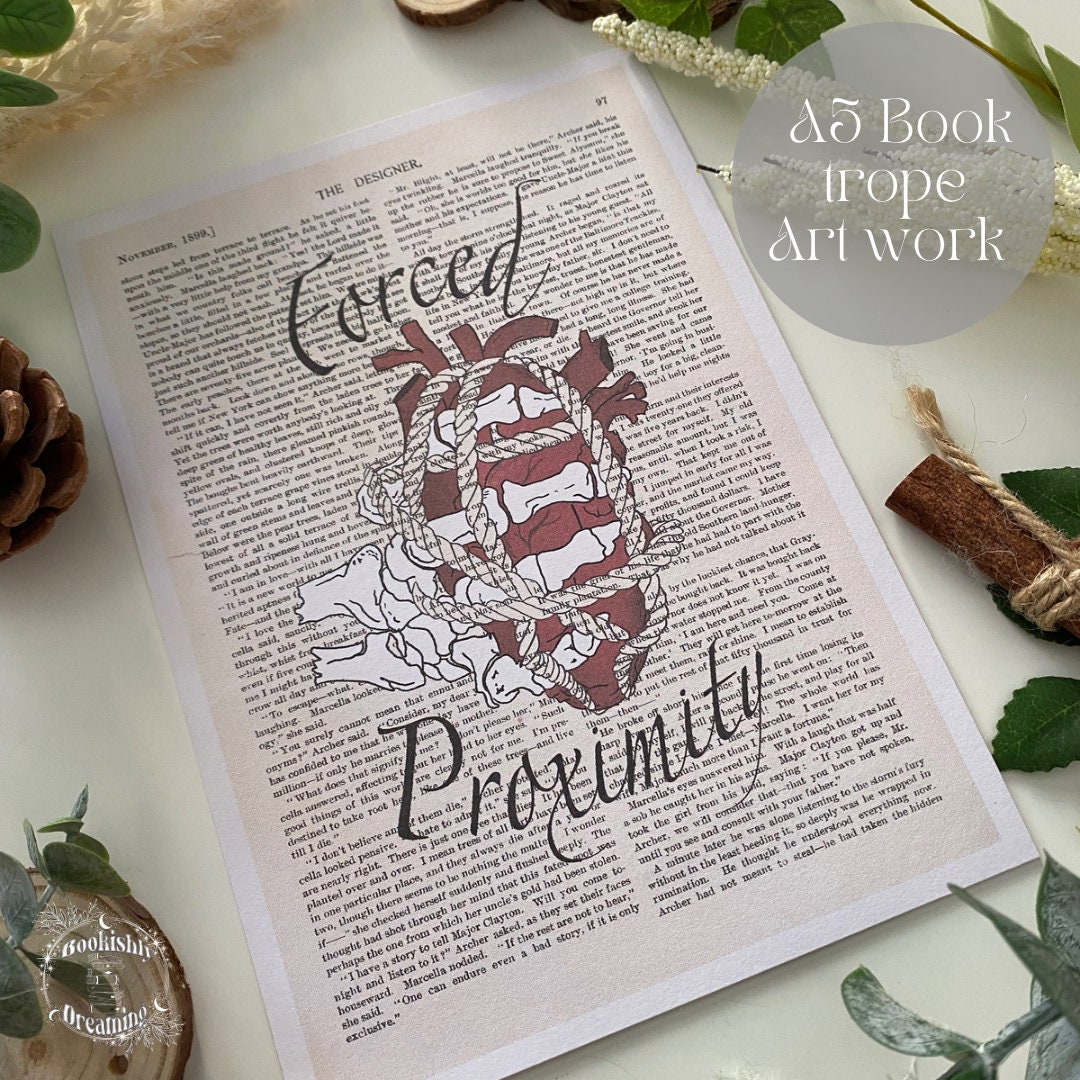 The Forced Proximity Book Trope Book Art With Skeleton and Heart