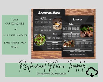Eenvoudige restaurantmenusjabloon - bewerkbare menusjabloon - digitale menusjabloon met foto's - afdrukbaar menu -A4