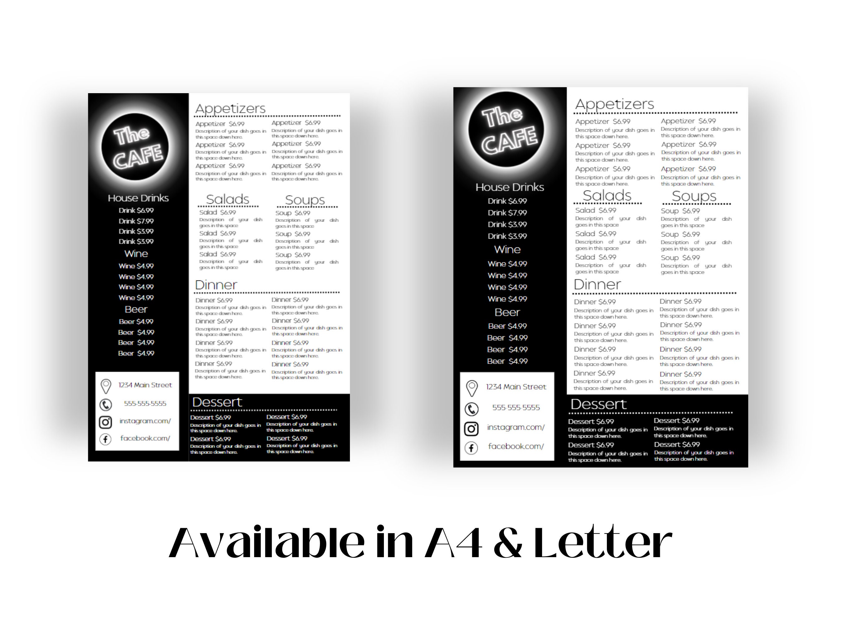 Restaurant Menu Template - Customizable Menu Template - Sleek & Modern ...