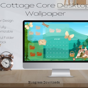Desktop Wallpaper Organization - Cottage Core Editable Wallpaper for Desktop/Laptop Organization- Folder Icon Pack