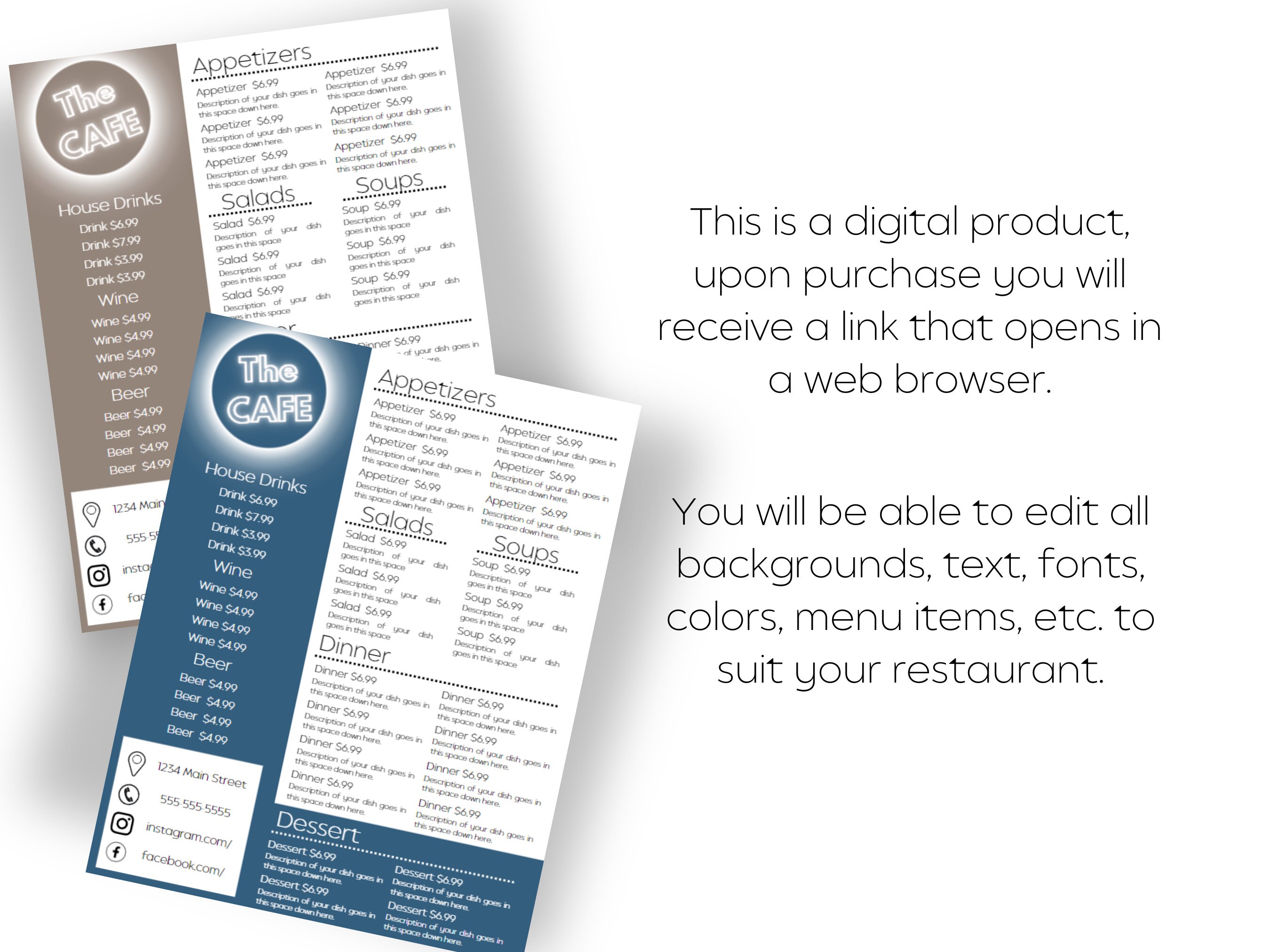 Restaurant Menu Template - Customizable Menu Template - Sleek & Modern ...