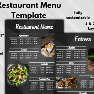 Plantilla de menú de restaurante - Plantilla de menú personalizable - Elegante y moderno - Menú imprimible - 8.5" x 11" o A4