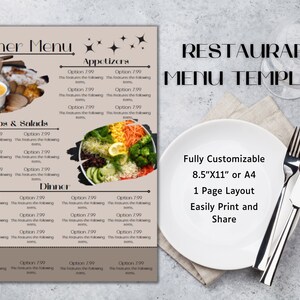 Plantilla de menú de restaurante Boho - Plantilla de menú editable - Plantilla de menú digital - Menú imprimible - 8,5" x 11" o A4