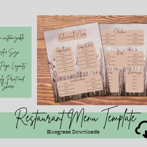 Boho Restaurant Menu Template - Editable Menu Template - Digital Menu Template - Printable Menu -A4