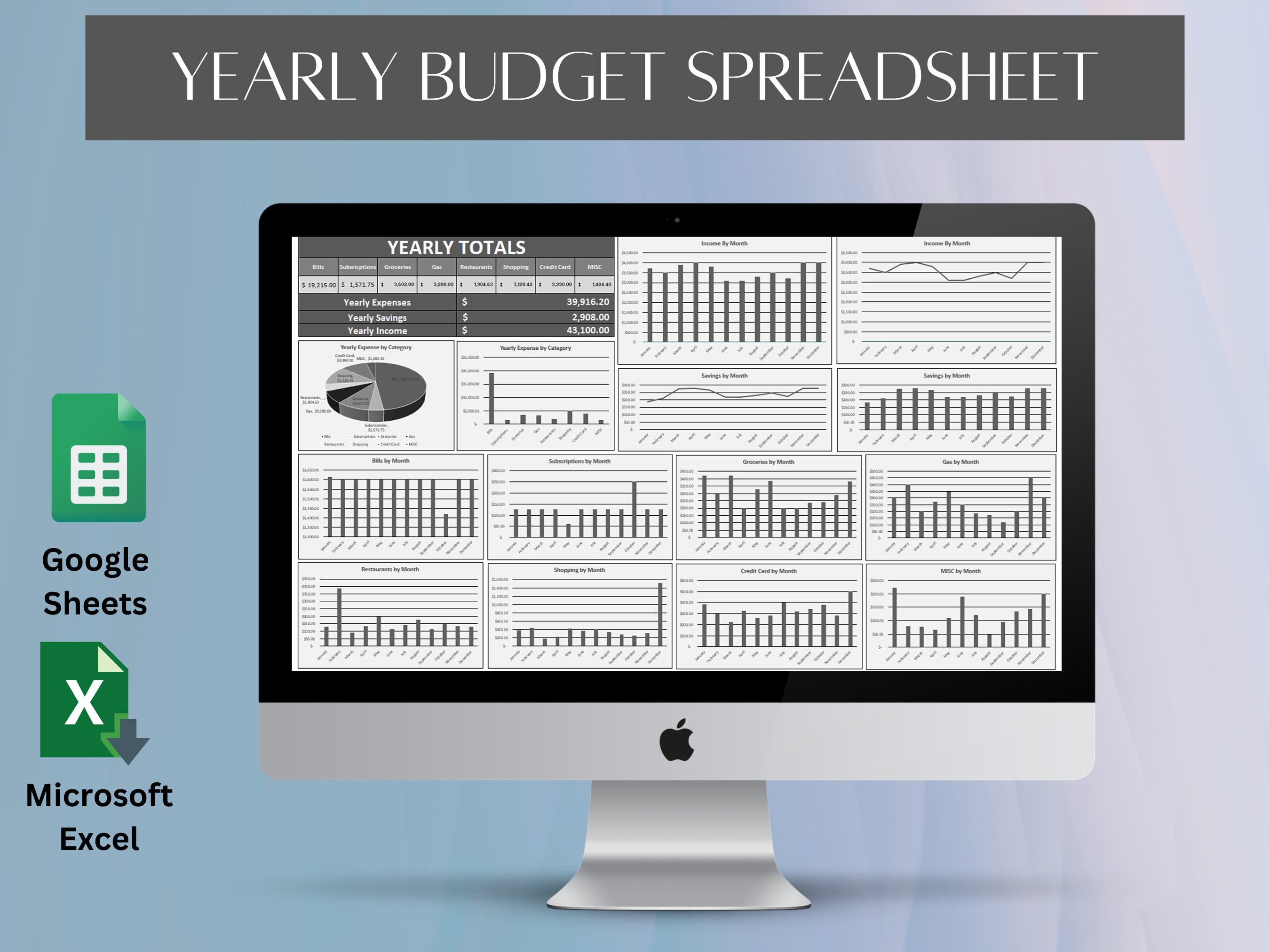 Budget Spreadsheet for Google Sheets or Microsoft Excel Monthly ...