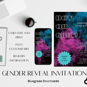Gender Reveal Invitation Template - Boy or Girl Magazine Cover Baby Shower Invite - Editable/Printable Invitation Template - 5&quot;x7&quot;
