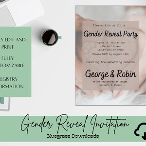 Elegante Gender Reveal Einladung - Baby Feet Gender Reveal Party Theme - Ist es ein Junge oder ein Mädchen - druckbare bearbeitbare Einladungsvorlage
