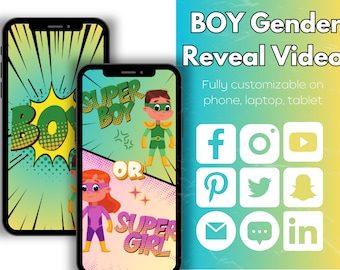 Instant Download - Superhero Gender Reveal Video - Digital Pregnancy Announcement - Boy Gender Reveal