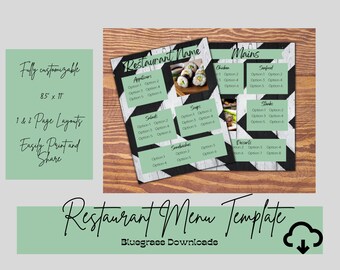 Chevron Restaurant Menu Template - Bewerkbaar Menu Template - Digital Menu Template - Printable Menu With Photos - 8.5"x11"