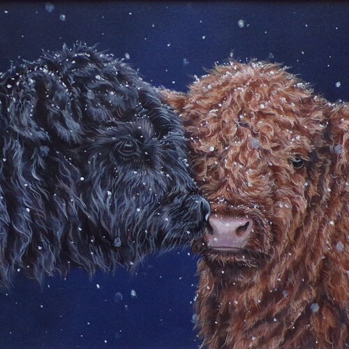 Highland calves - Original painting by Alison Armstrong shops - Farm Animal